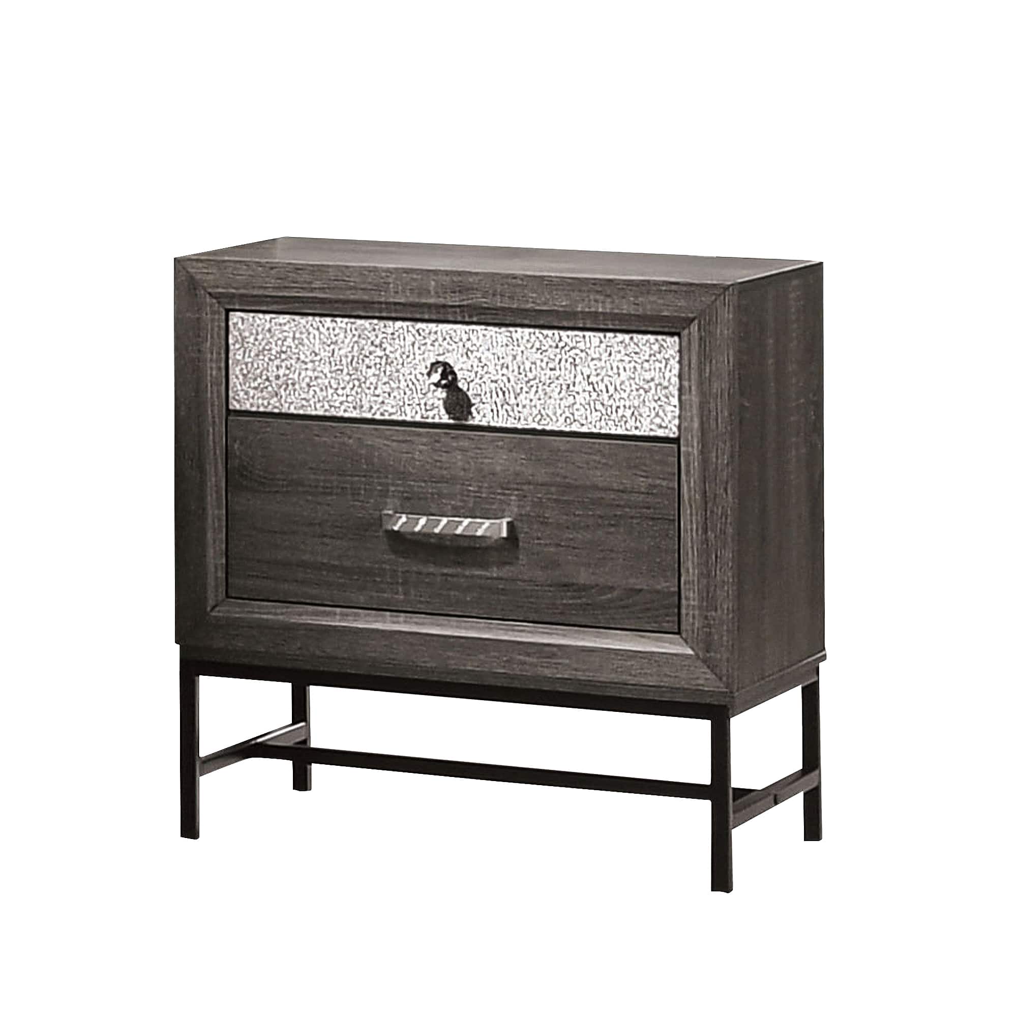 Vaczon - Modern Metal-Frame Nightstand in Engineered Wood with Sparkling Acrylic Drawer Handles - Gray