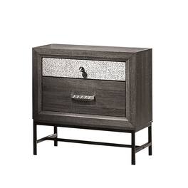 Vaczon - Modern Metal-Frame Nightstand in Engineered Wood with Sparkling Acrylic Drawer Handles - Gray