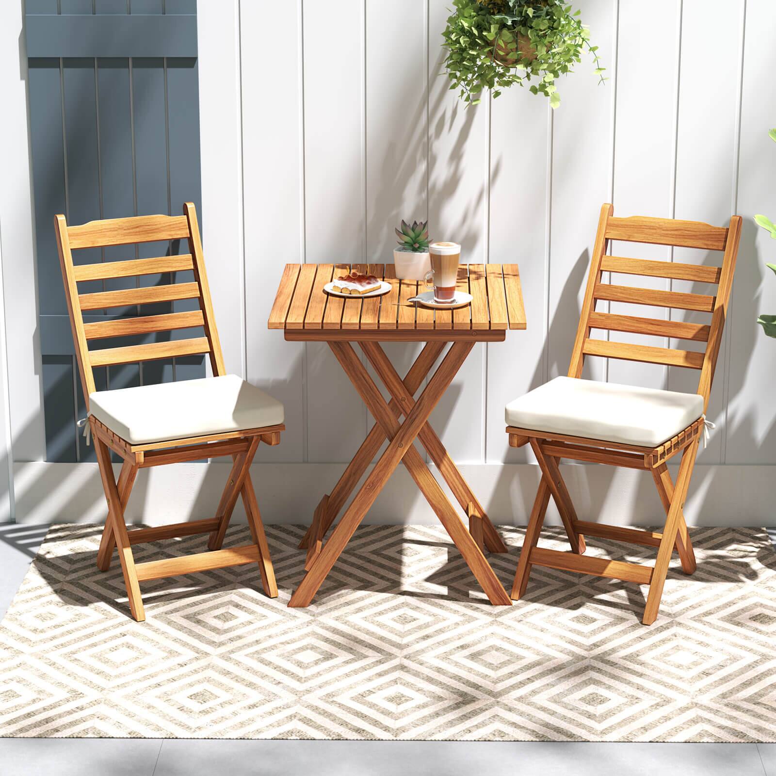 Alt View 1. Costway - Costway Folding Patio Chairs Set of 4 with Slatted Backrests and Soft Seat Cushions - Natural.