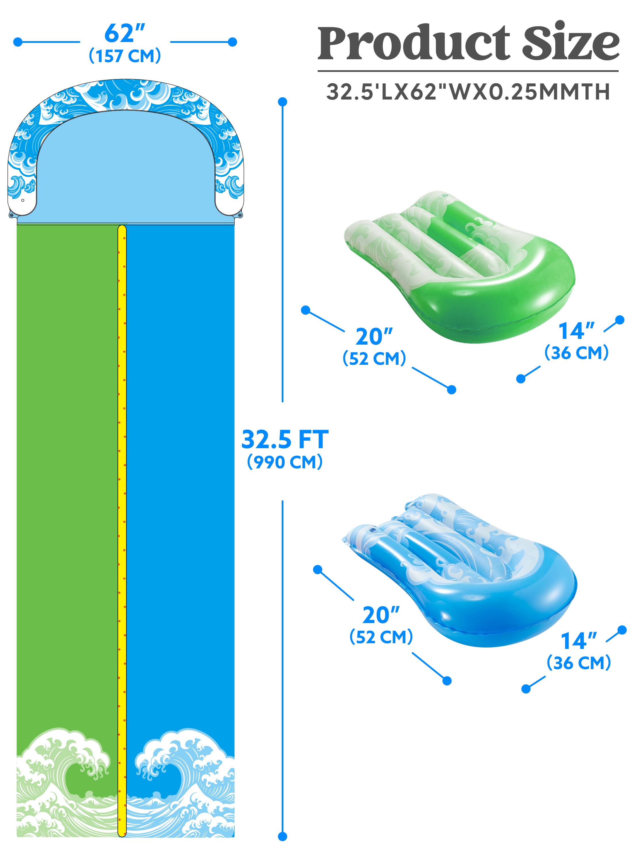62" (157 CM)  
Product Size  
32.5'LX62"WX0.25MMTH  
20" (52 CM)  
14" (36 CM)  
32.5 FT (990 CM)  
20" (52 CM)  
14" (36 CM)