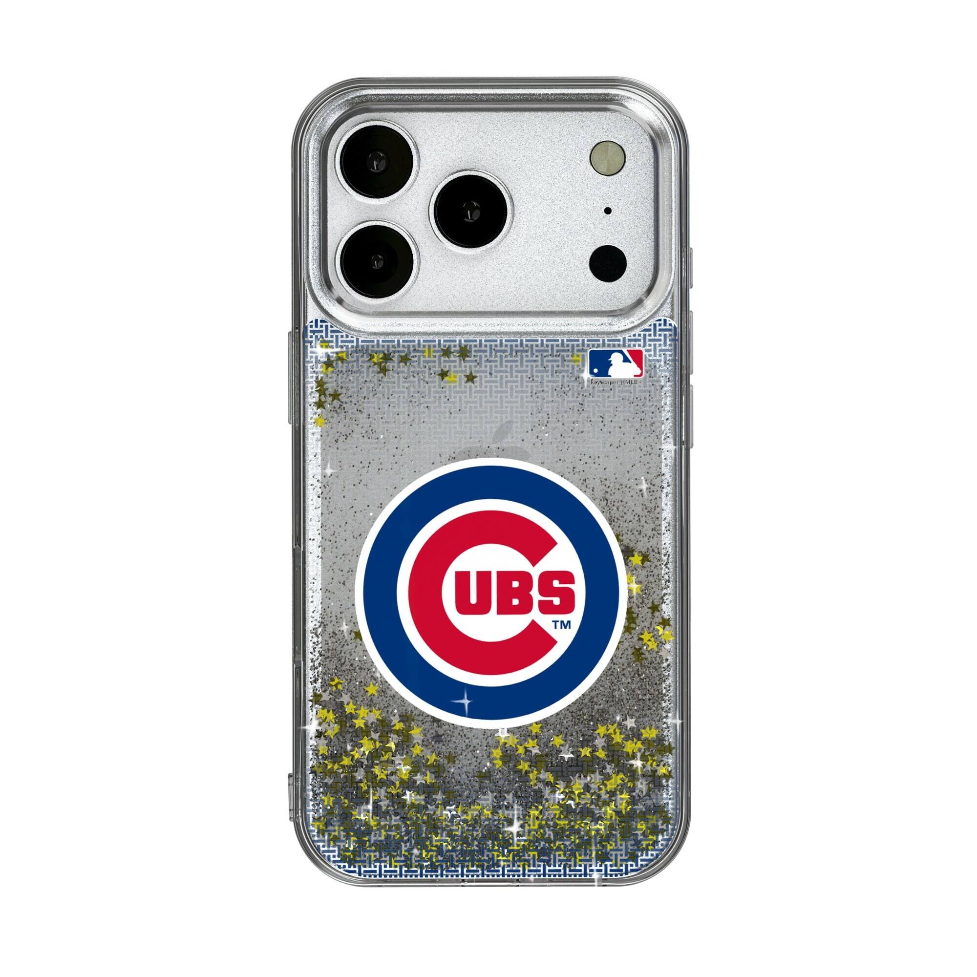 Front. Keyscaper - Chicago Cubs Linen Logo iPhone Glitter Case - 14 Pro Max - Multicolor.