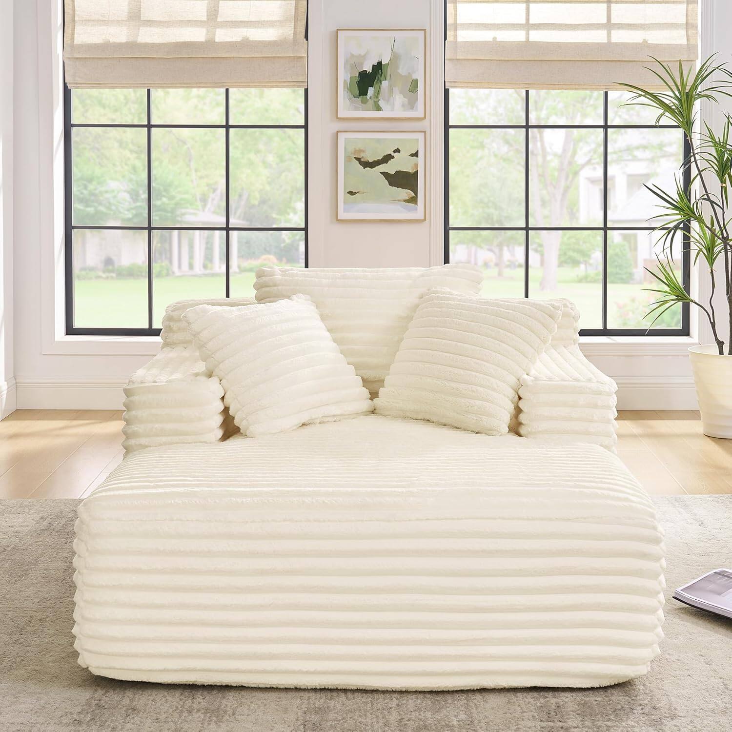 Front. Trinkets Crazed - Oversized Corduroy Compressed Chaise Lounge with High-Density Sponge - beige.