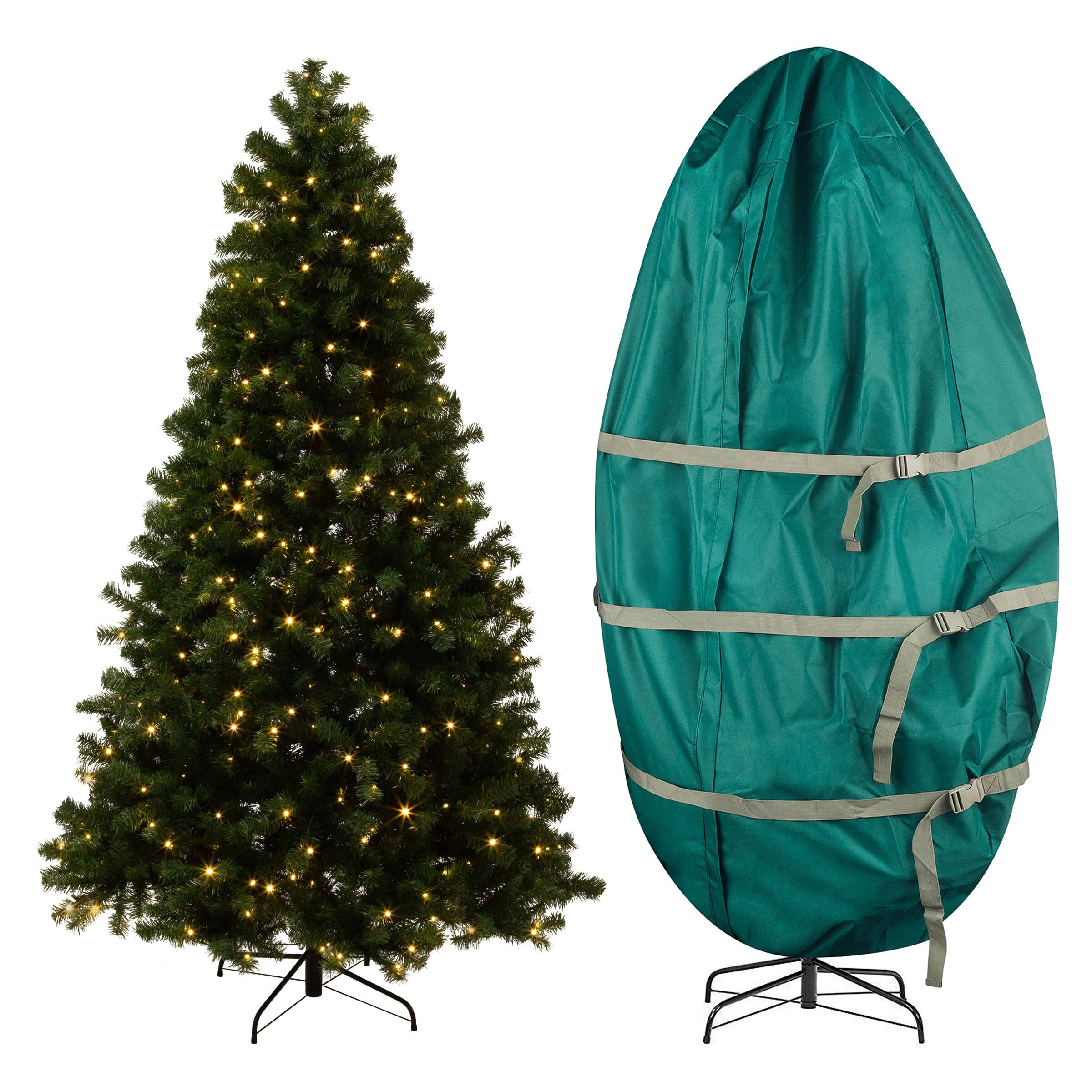 Front. Elf Stor - 7.5ft Prelit Artificial Christmas Tree - Green.