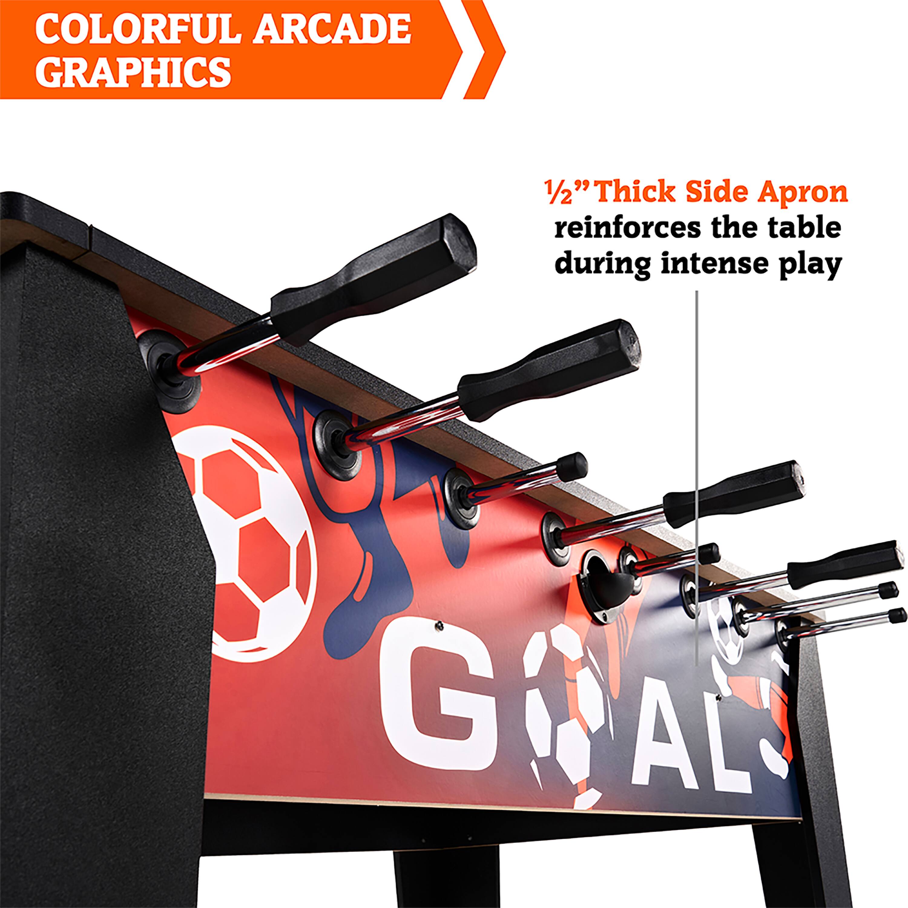 Colorful Arcade Graphics 1/2" Thick Side Apron reinforces the table during intense play GOAL
