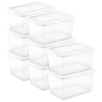 Front. Sterilite - Sterilite 20 Qt Storage Box, Stackable Plastic Container, Home Organizer, 8 Pack - Transparent.
