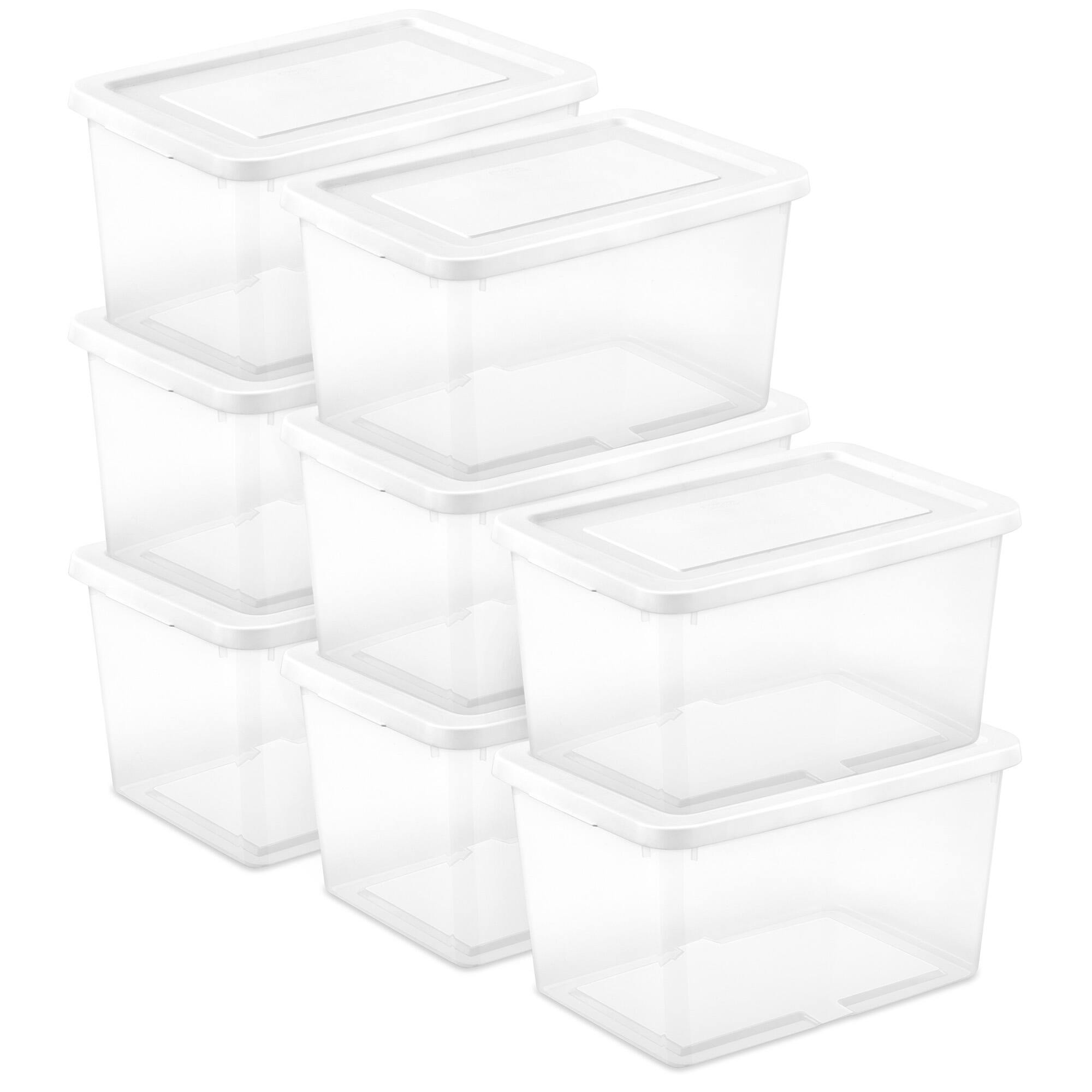 Front. Sterilite - Sterilite 20 Qt Storage Box, Stackable Plastic Container, Home Organizer, 8 Pack - Transparent.