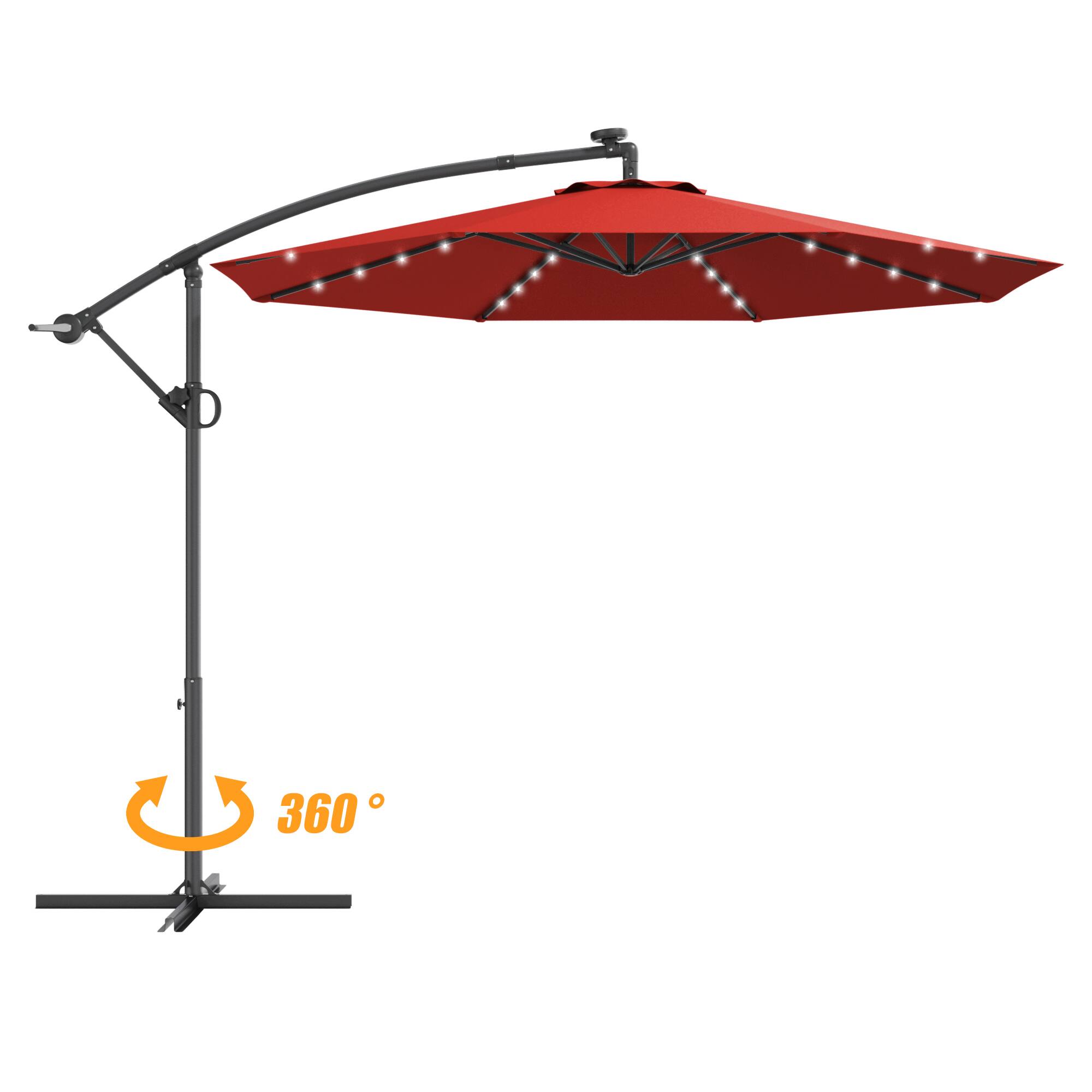 Alt View 5. Gymax - Gymax 10Ft Offset Hanging Umbrella Patio Outdoor w/ 32 Solar LED Lights Burgundy - Burgundy.