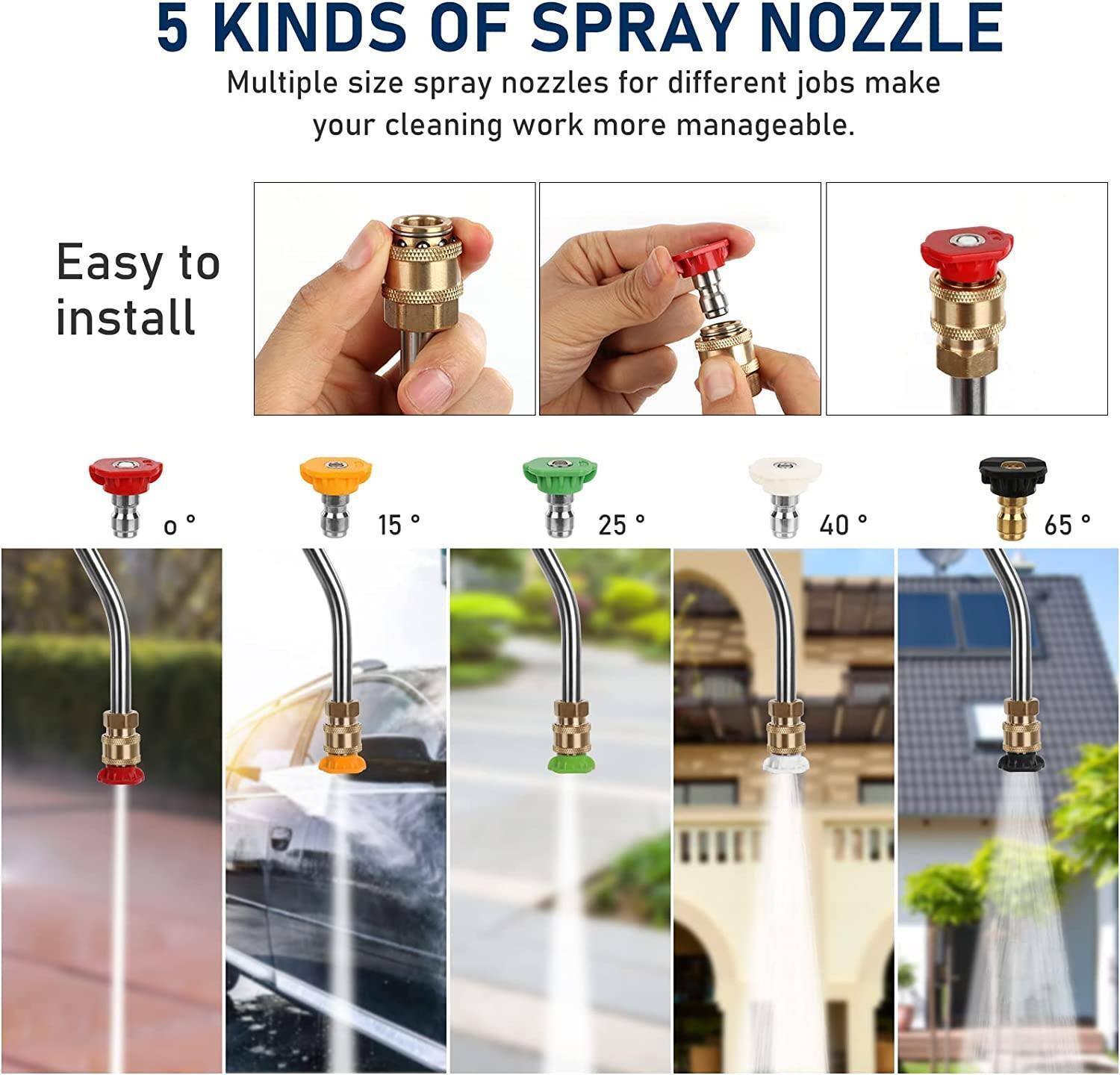 5 KINDS OF SPRAY NOZZLE

Multiple size spray nozzles for different jobs make your cleaning work more manageable.

Easy to install

0° 15° 25° 40° 65°