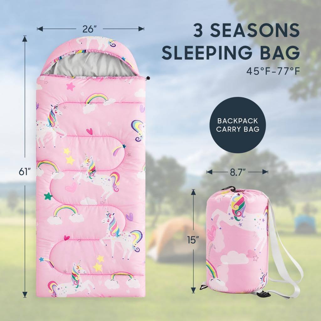 3 SEASONS SLEEPING BAG  
45°F-77°F  

BACKPACK CARRY BAG  

26"  
61"  
8.7"  
15"