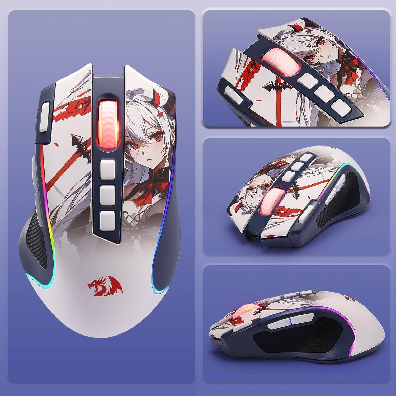 Alt View 8. REDRAGON - M612AK PRO Wireless Anime Gaming Mouse 8000 DPI Remapping Keys - Dark Blue.