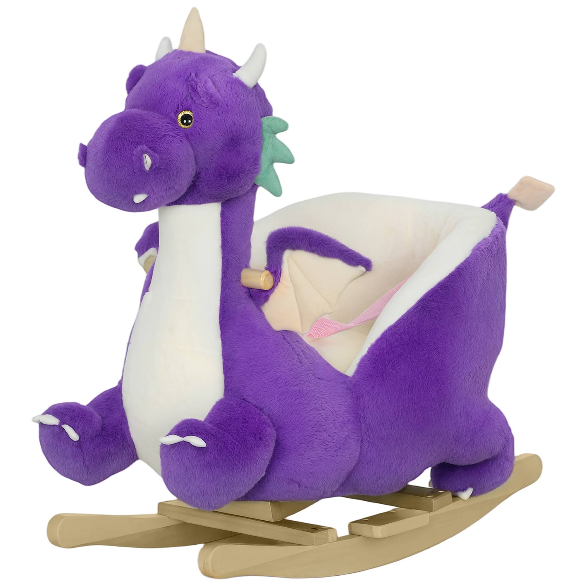 Left. Siljoy - Purple Dragon Rocking Horse, Roaring Sounds, 3-Point Belt, 55 lb Capacity, for Toddlers 18-36 Months - Purple.