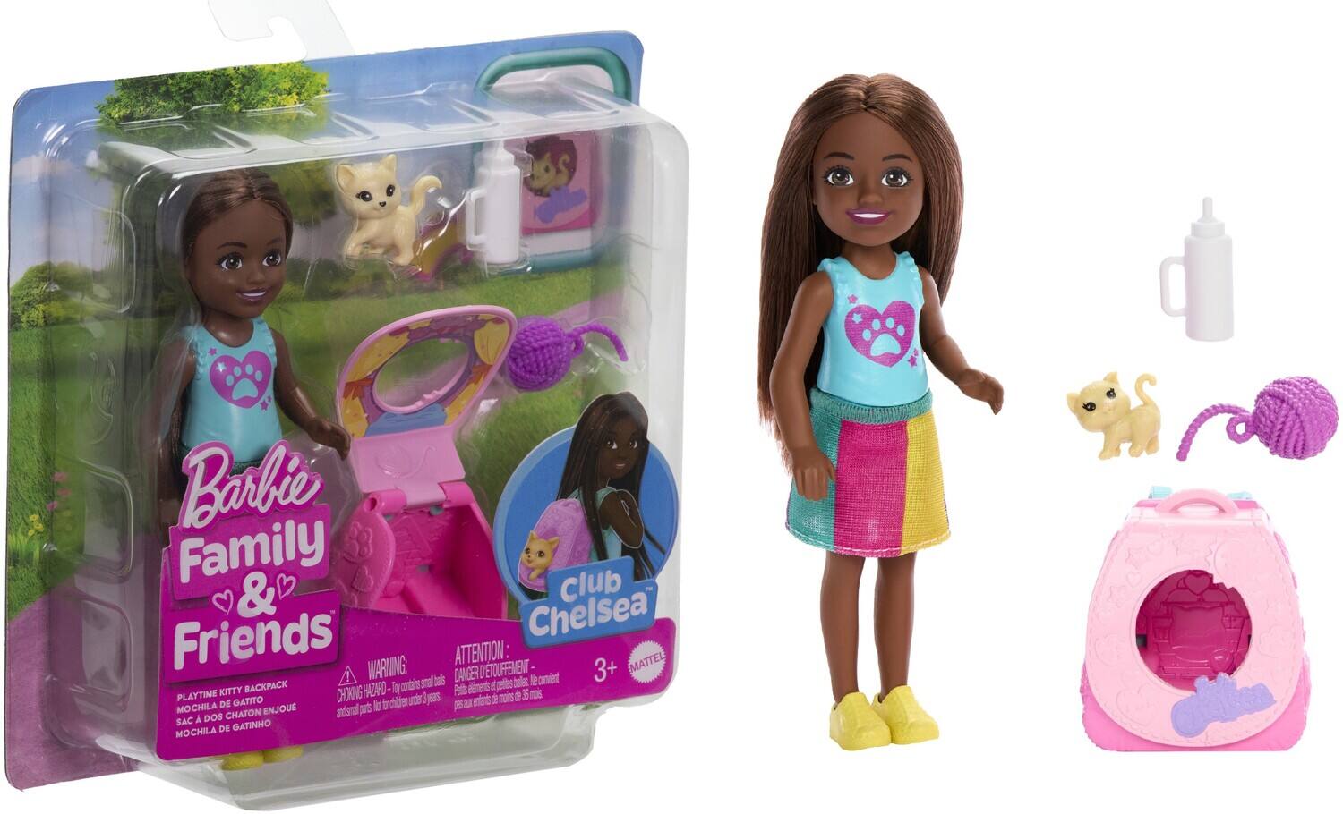 Mattel - Barbie Family & Friends Chelsea Backpack Surprise Kitten, African American - Collectibles - Multicolor