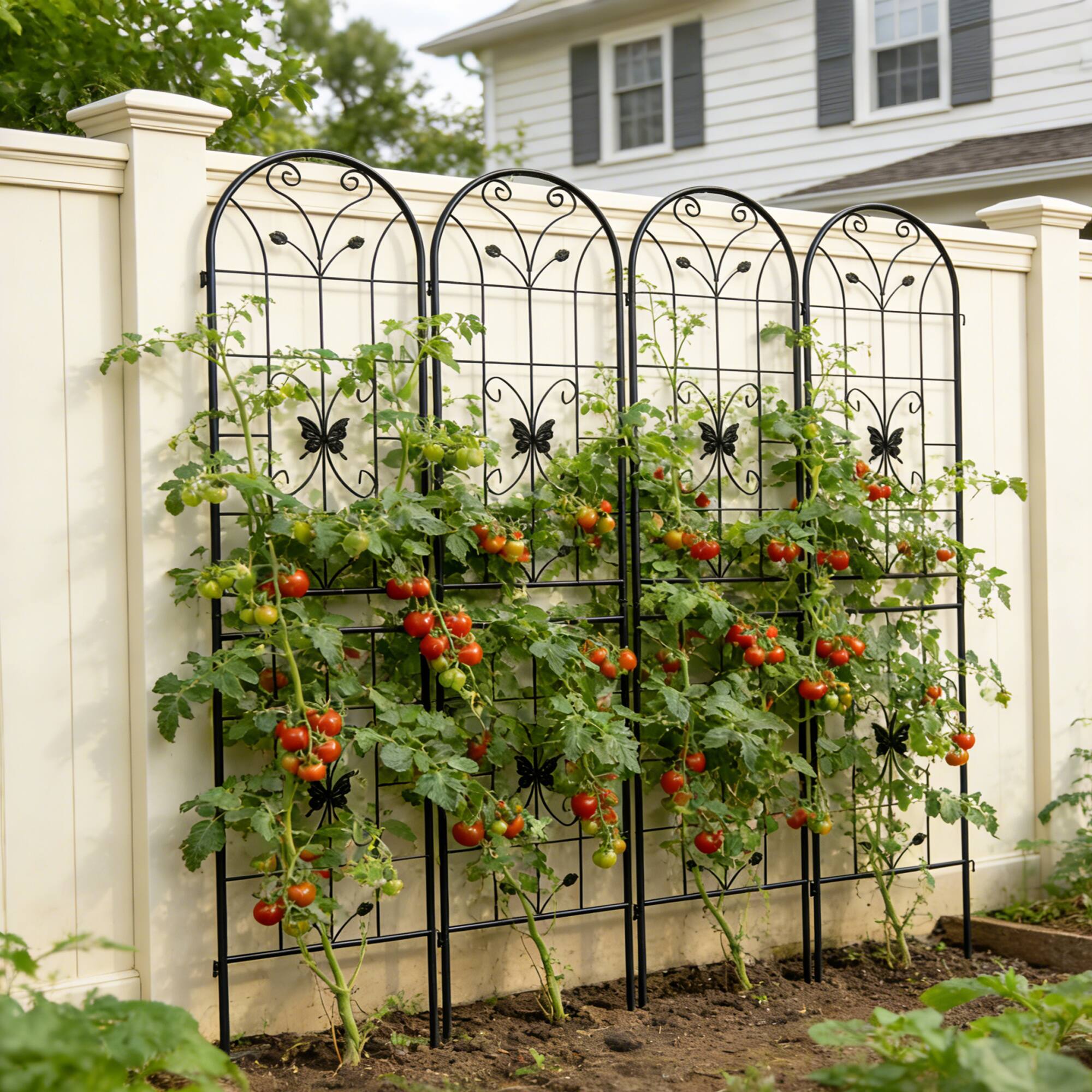 Alt View 2. Loheer - 4-Pack Metal Garden Trellis Panels for Climbing Plants, Outdoor Flower Support, Iron Construction - Black.