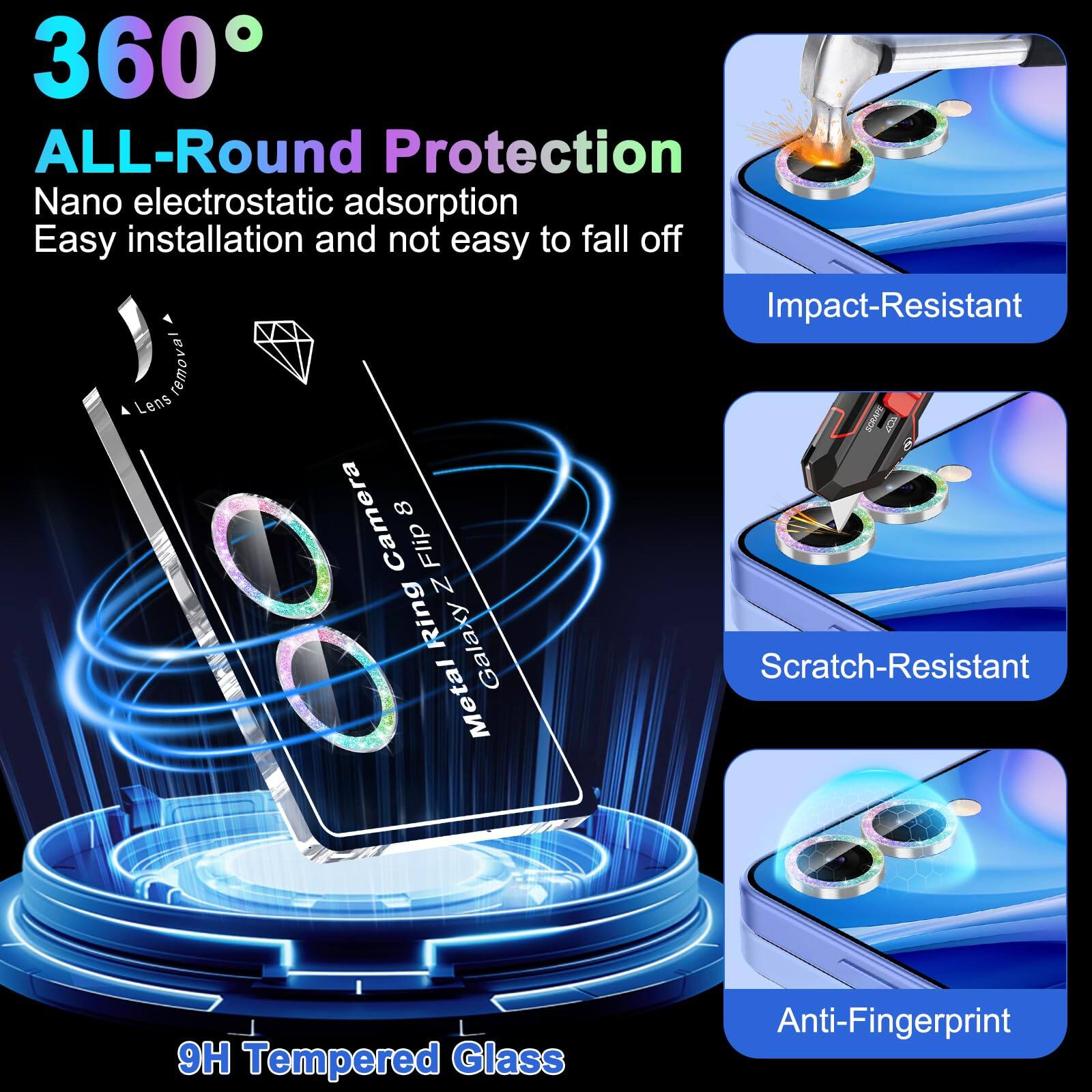 360° ALL-Round Protection  
Nano electrostatic adsorption  
Easy installation and not easy to fall off  
Impact-Resistant  
Scratch-Resistant  
9H Tempered Glass  
Anti-Fingerprint
