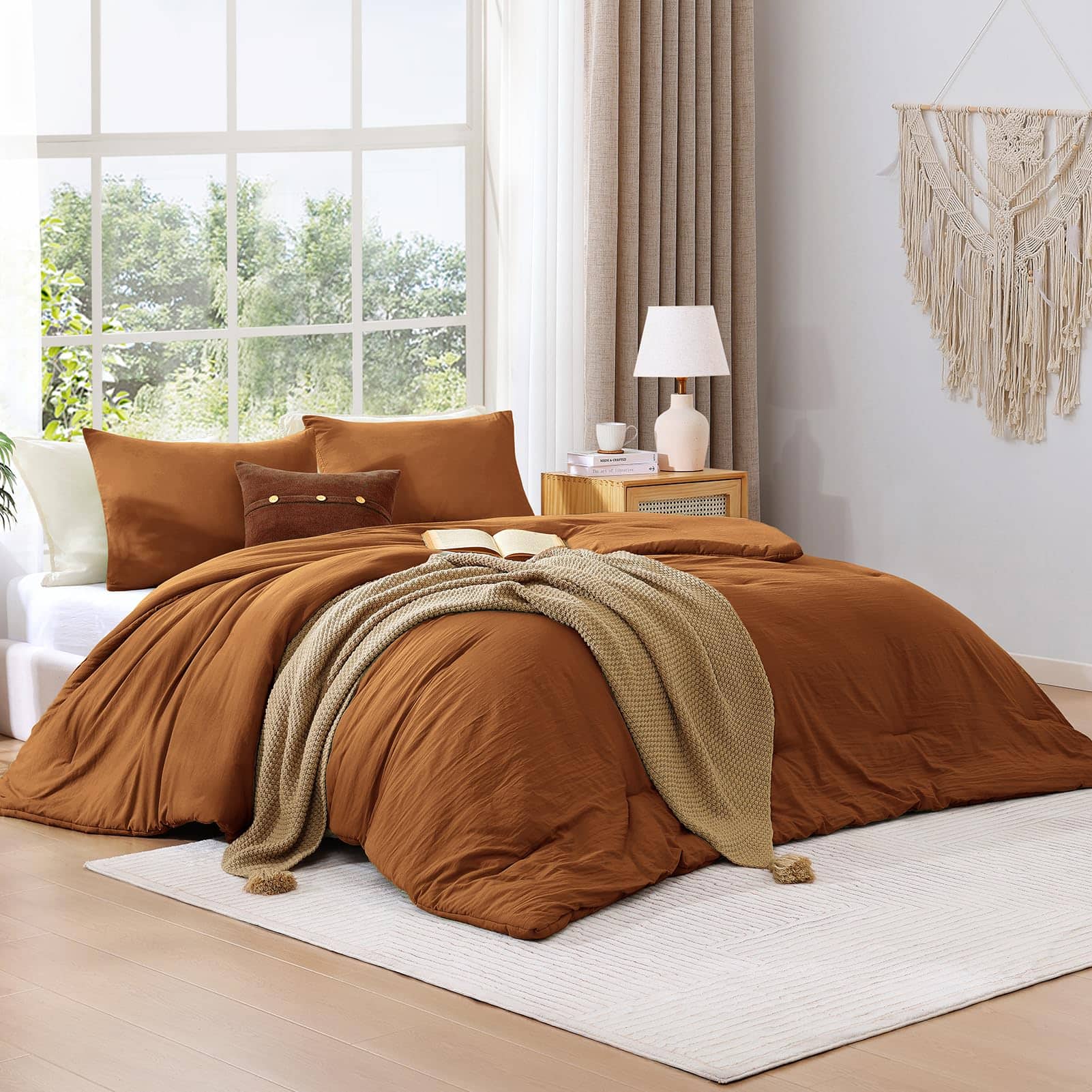 Dazzed Corner - Queen Comforter Set - 3 Pieces Comforter Prewashed Soft Lightweight for All Seasons - Burnt Orange