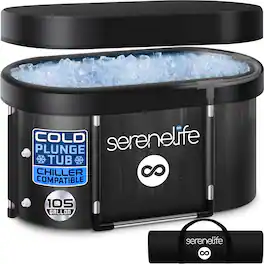 SereneLife - 105 Gallon Insulated Indoor Outdoor Oval Ice Bath Tub - One Person Cold Plunge Therapy - Black