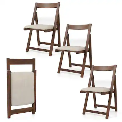 Front. Gymax - Gymax Upholstered Dining Chair Set of 4 w/ Curved Backrest Rubber Wood Frame Walnut - Walnut.