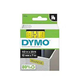 DYMO - D1 Standard 45018 Label Maker Tape, 1/2" x 23', (45018) - Black On Yellow
