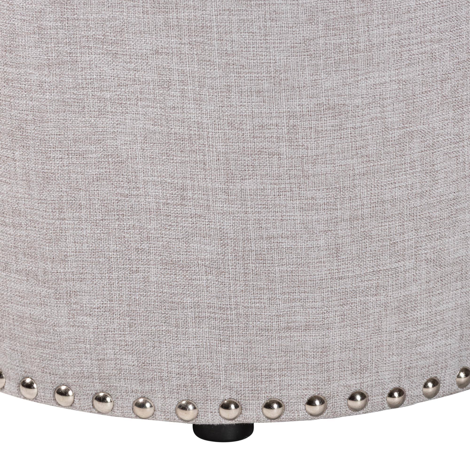 Left. Baxton Studio - Rosine Modern and Contemporary Fabric Upholstered Nail Trim Ottoman - Light Grey.