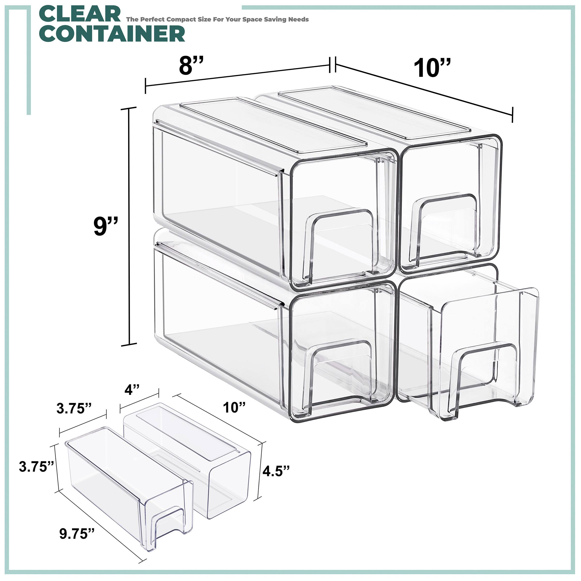 CLEAR CONTAINER  
The Perfect Compact Size For Your Space Saving Needs  

8" x 10" x 9"  
3.75" x 4" x 10"  
3.75" x 4.5" x 9.75"