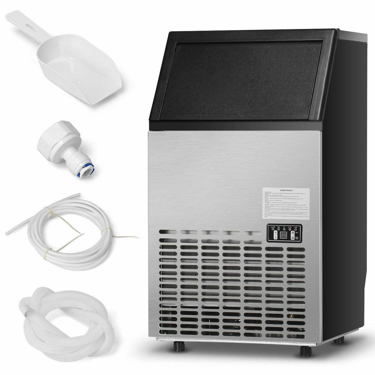 Left. Sugift - Portable Built-In Stainless Steel Commercial Ice Maker - Silver.