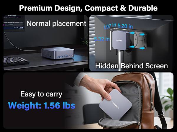 Premium Design, Compact & Durable

Normal placement

Hidden Behind Screen

Easy to carry

Weight: 1.56 lbs