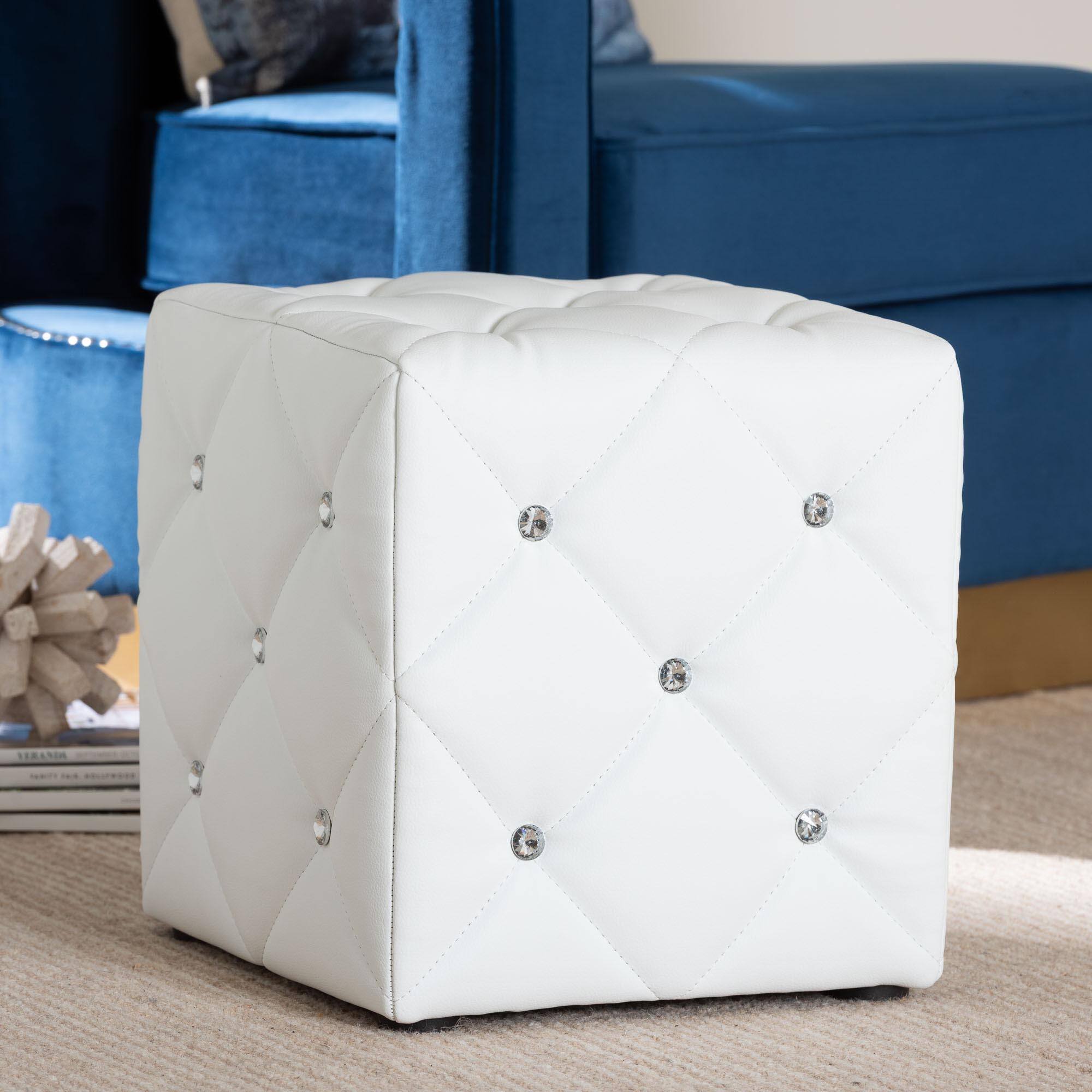 Alt View 2. Baxton Studio - Stacey Modern and Contemporary Faux Leather Upholstered Ottoman - White.