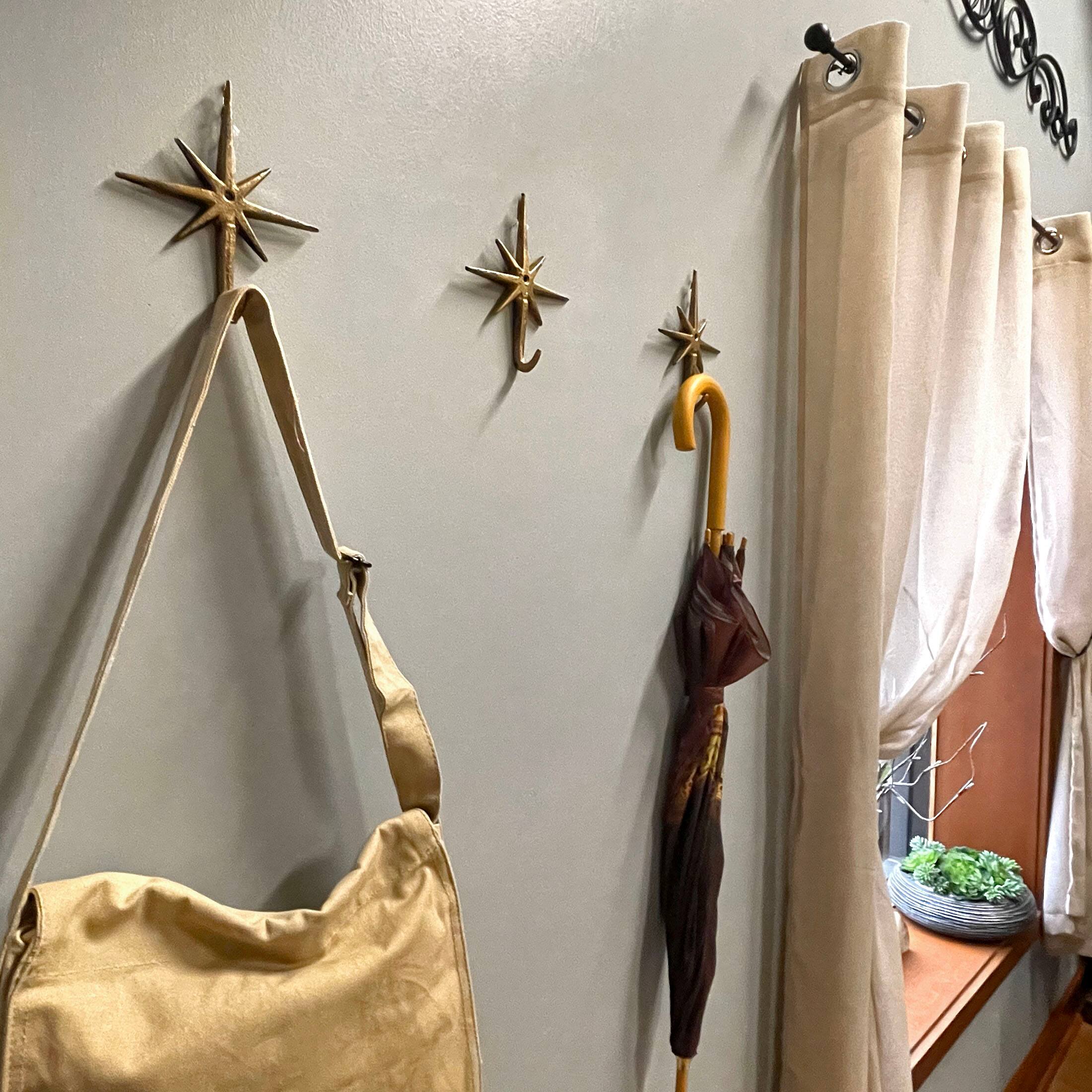 Alt View 3. Zeckos - Set of 3 Gold Finish Cast Iron Atomic Starburst Wall Hooks - Gold.