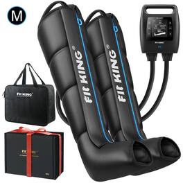 FIT KING - Rechargeable Air Compression Recovery Boots, Full Leg Massager for Circulation & Recovery (Medium) - Black and blue
