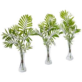 BreeBe - 19" Mini Palm Artificial Plant in Vase (Set of 3) - Green