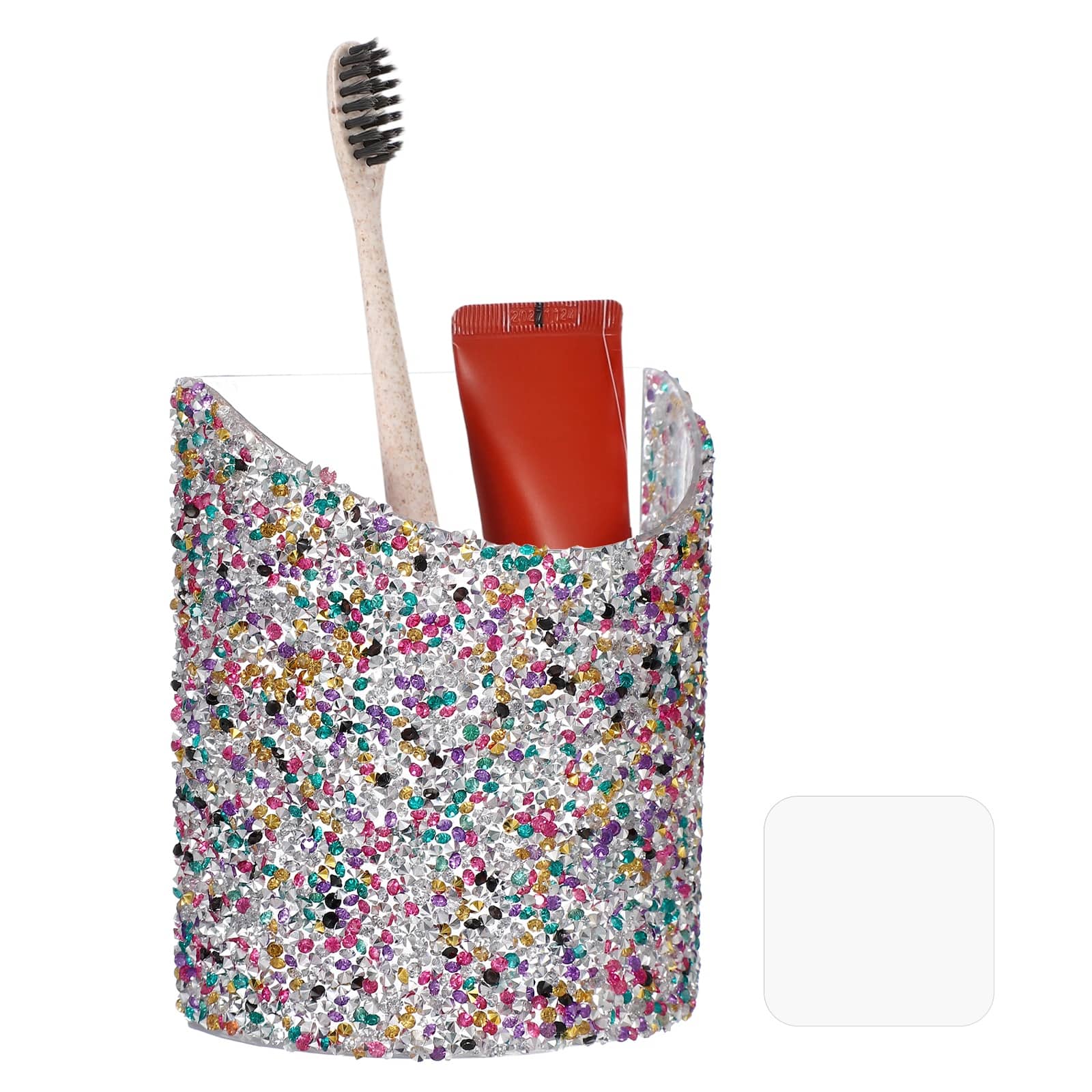 Unique Bargains - 4.3 x 4.7 inch Wall-Mounted Makeup Brush Holder with Clear for Makeup Pencils, for Dressing Table or Bathroom Wall - Mixed Colors