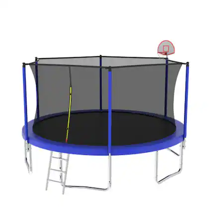 Front. HTUTWOO - Trampoline for Kids 14FT with Enclosure Net - Backyards Recreational Trampoline, Jumping Mat,Spring Cover Padding,Ladder - Blue.