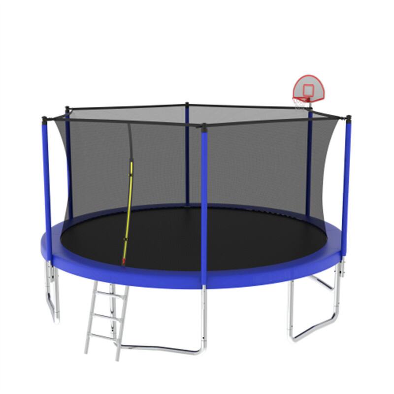 Front. HTUTWOO - Trampoline for Kids 14FT with Enclosure Net - Backyards Recreational Trampoline, Jumping Mat,Spring Cover Padding,Ladder - Blue.
