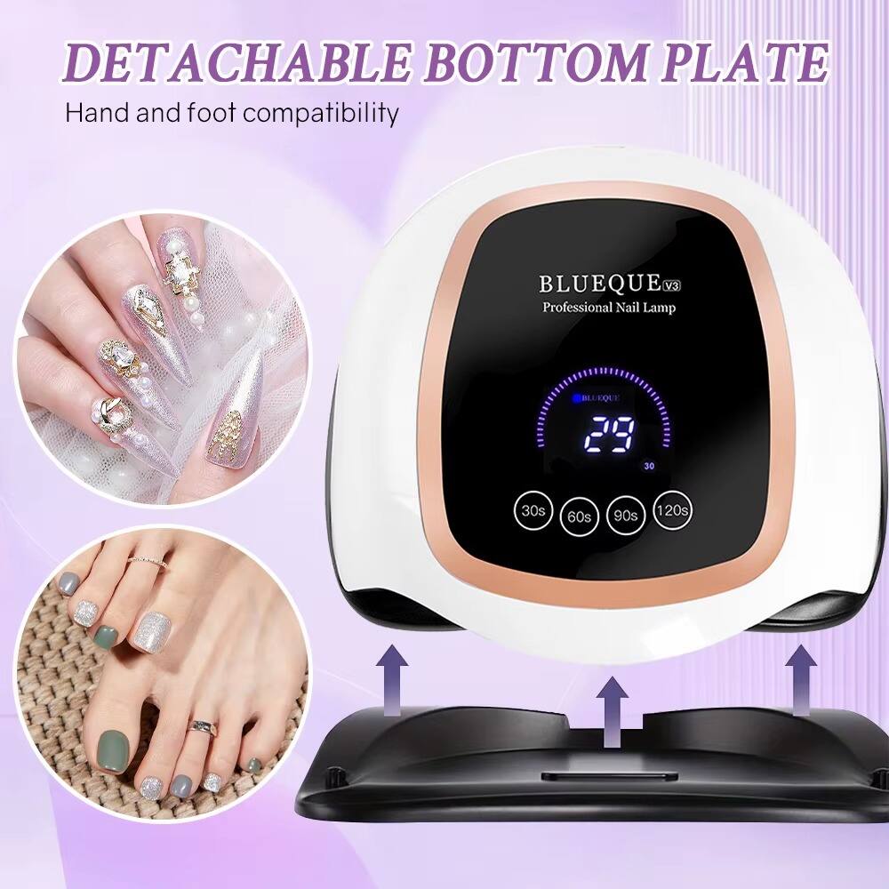 DETACHABLE BOTTOM PLATE  
Hand and foot compatibility  

BLUEQUE V3 Professional Nail Lamp  

BLUIXUE 29 30  
30s  
60s  
90s  
120s