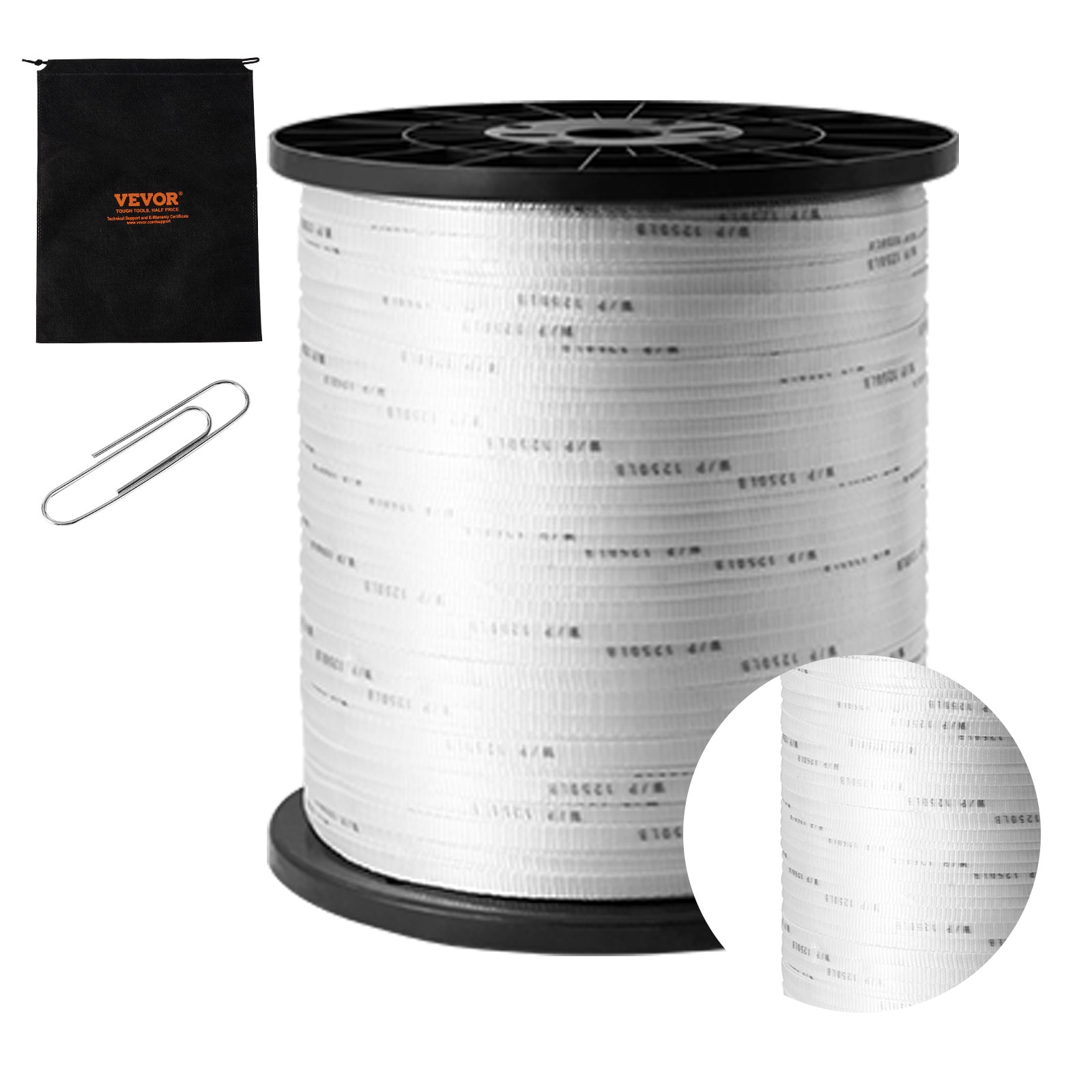 VEVOR - Durable Polyester Pull Cord, Width 0.5" & Length 5249ft, Max Load 1250 lbf, Measurement Marks, for Organizing Cables - White