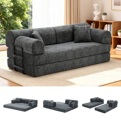 Front. ATOPSUN - Convertible Sleeper Sofa Bed,Two‑Tone Bouclé Folding Floor Couch wFixed‑Shape Frame for Living Room&Bedroom,Speck.Black - Speckled Black.