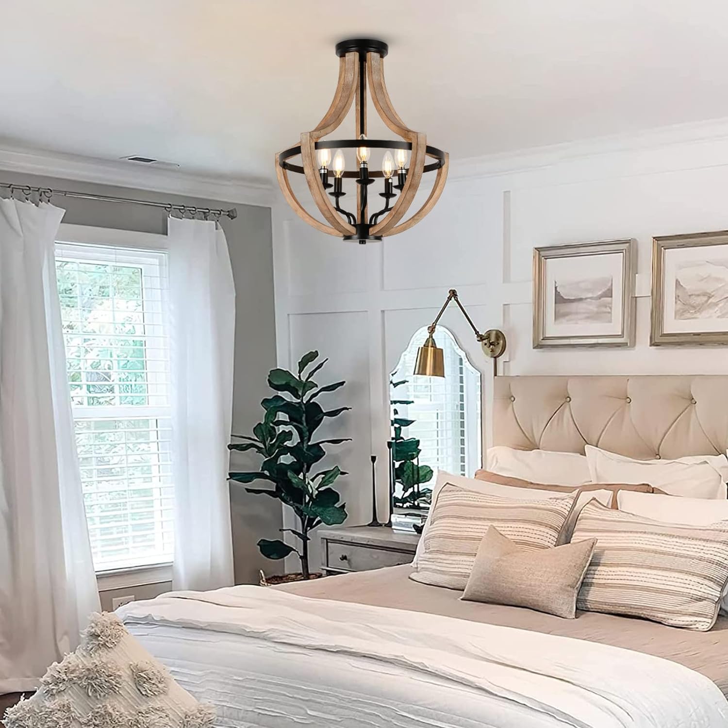 Alt View 3. Z-Edge - Farmhouse Chandelier Light Fixtures, 5-Light Dining Room Light Fixtures Over Table, Modern Chandeliers for Dining Room - Brown.