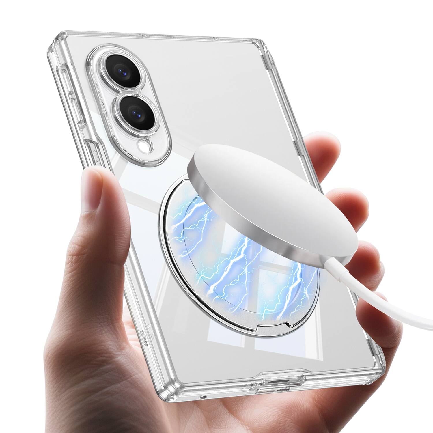 Alt View 2. Dteck - for Samsung Galaxy Z Fold8 Magnetic Clear Case,Bulit in Screen Protector,Shockproof Hinge Protection Cover with Stand - Black.