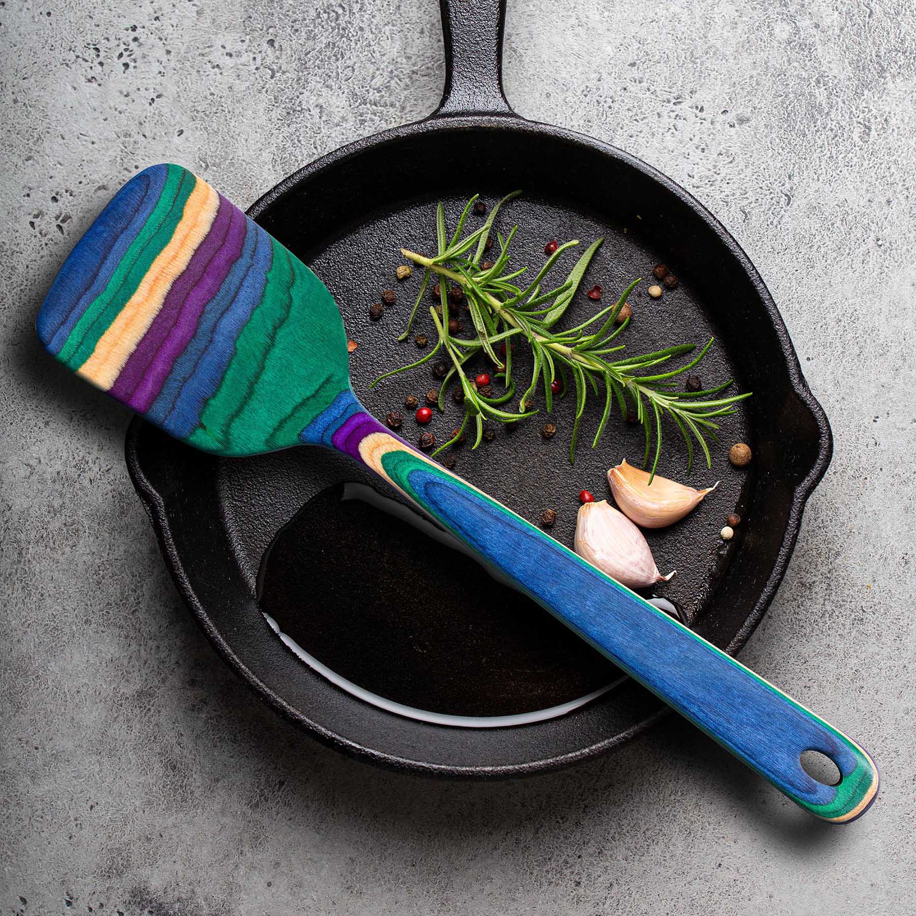 Back. Baltique - Mumbai Collection 7 Piece Cooking Utensil Set, Safe for Nonstick - Purple, Green, Blue.