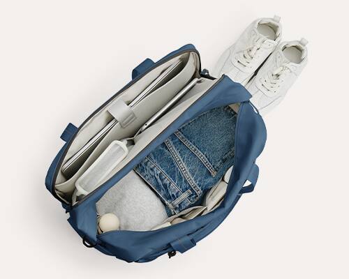 Alt View 2. Bagsmart - Moss 30L Weekender Duffle Bag, Water-Resistant Overnight Bag with 15.6" Laptop Compartment for Travel & Commute - Spruce Blue.