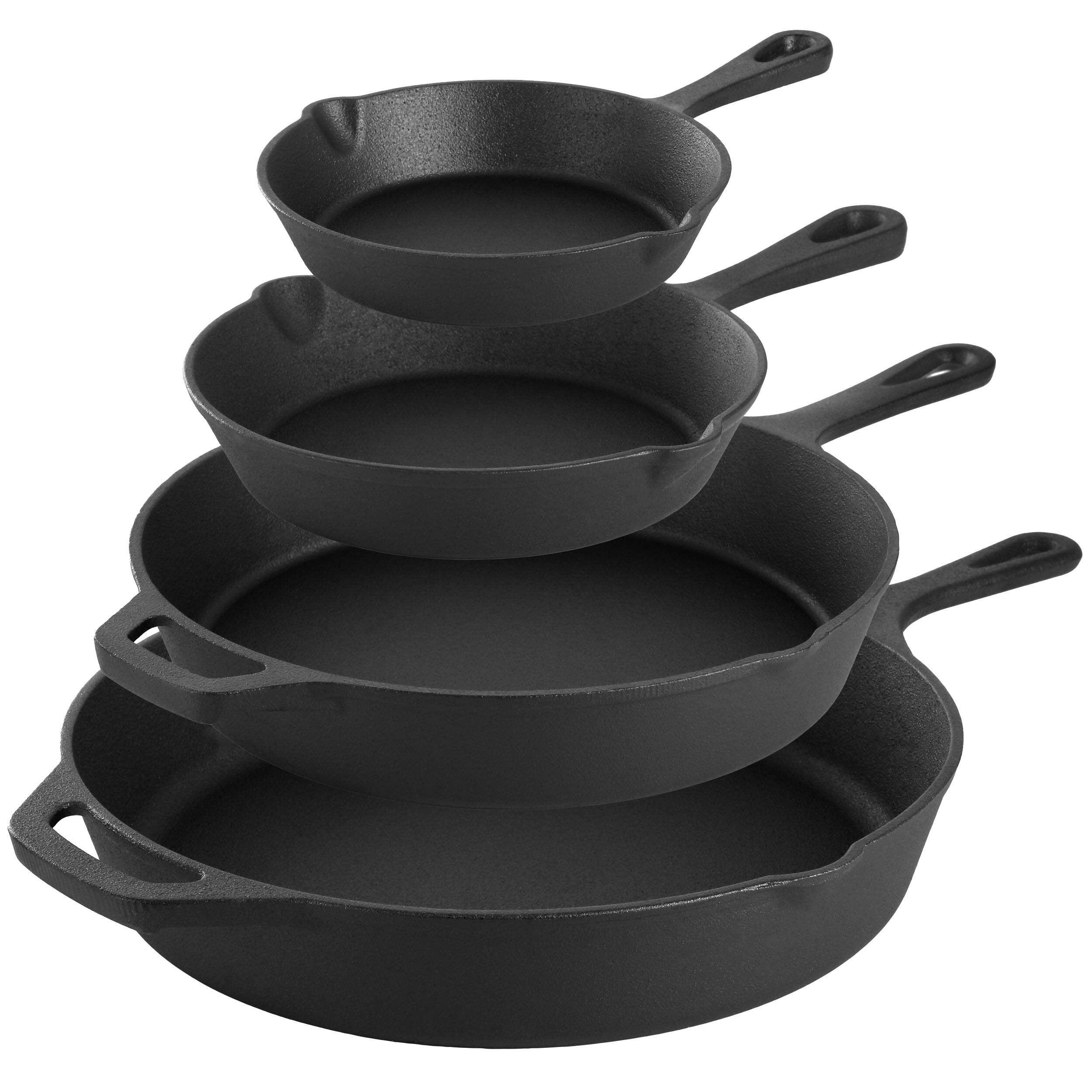 Alt View 1. MegaChef - MegaChef 13 Piece Cast Iron Skillet Set with Tempered Glass Lids and Silicone Holders - Black and Red.