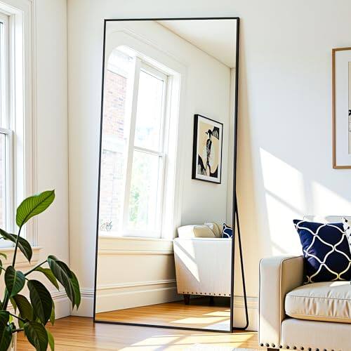 Comfort Essence - Full Length Mirror 58"x21" Floor Freestanding Rectangular Body Mirrors With Stand For Bedroom Hanging Mou - Black-76"L x 34"W