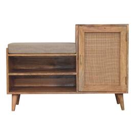 Artisan Furniture - Solid Wood Larissa 2 slot Oak-ish Bench Unit, Upholstered, 1 Door, 2 Shelves - Brown and White