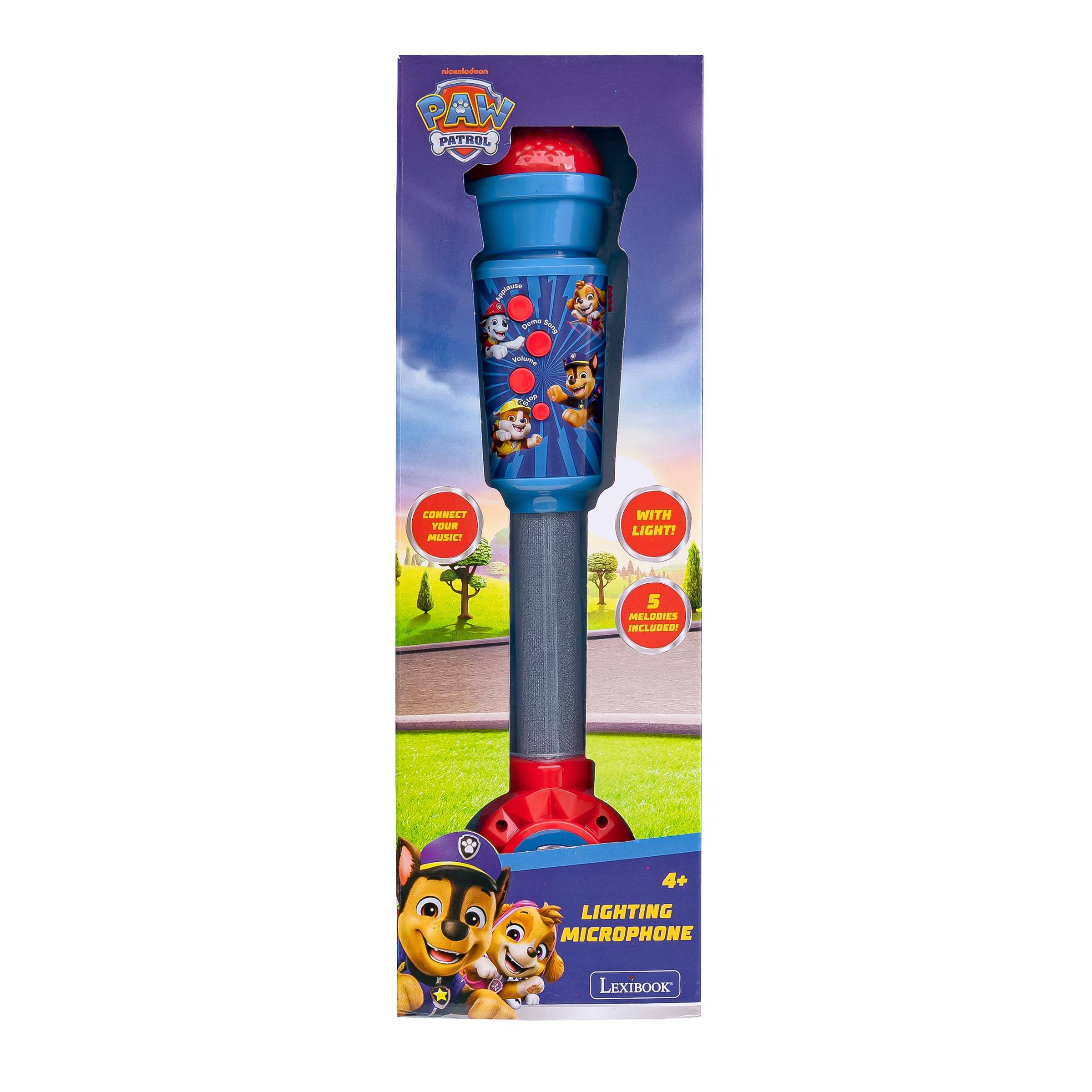 PAW PATROL  
VERSIVERY Deag SAVER Volume  
CONNECT YOUR MUSIC!  
WITH LIGHT!  
5 MELODIES INCLUDED!  
4+ LIGHTING MICROPHONE  
LEXIBOOK