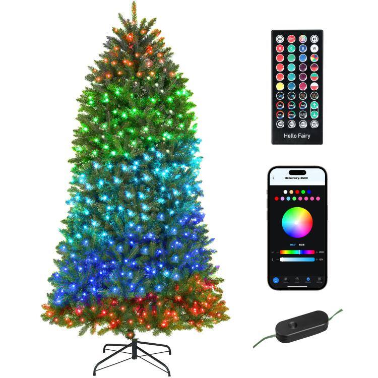 PULUZ 7.5ft Prelit Christmas Tree with Full Spectrum LEDs, Smart App ...