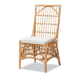 bali & pari - Rose Modern Bohemian Fabric Upholstered and Rattan Dining Chair - White/Natural Brown