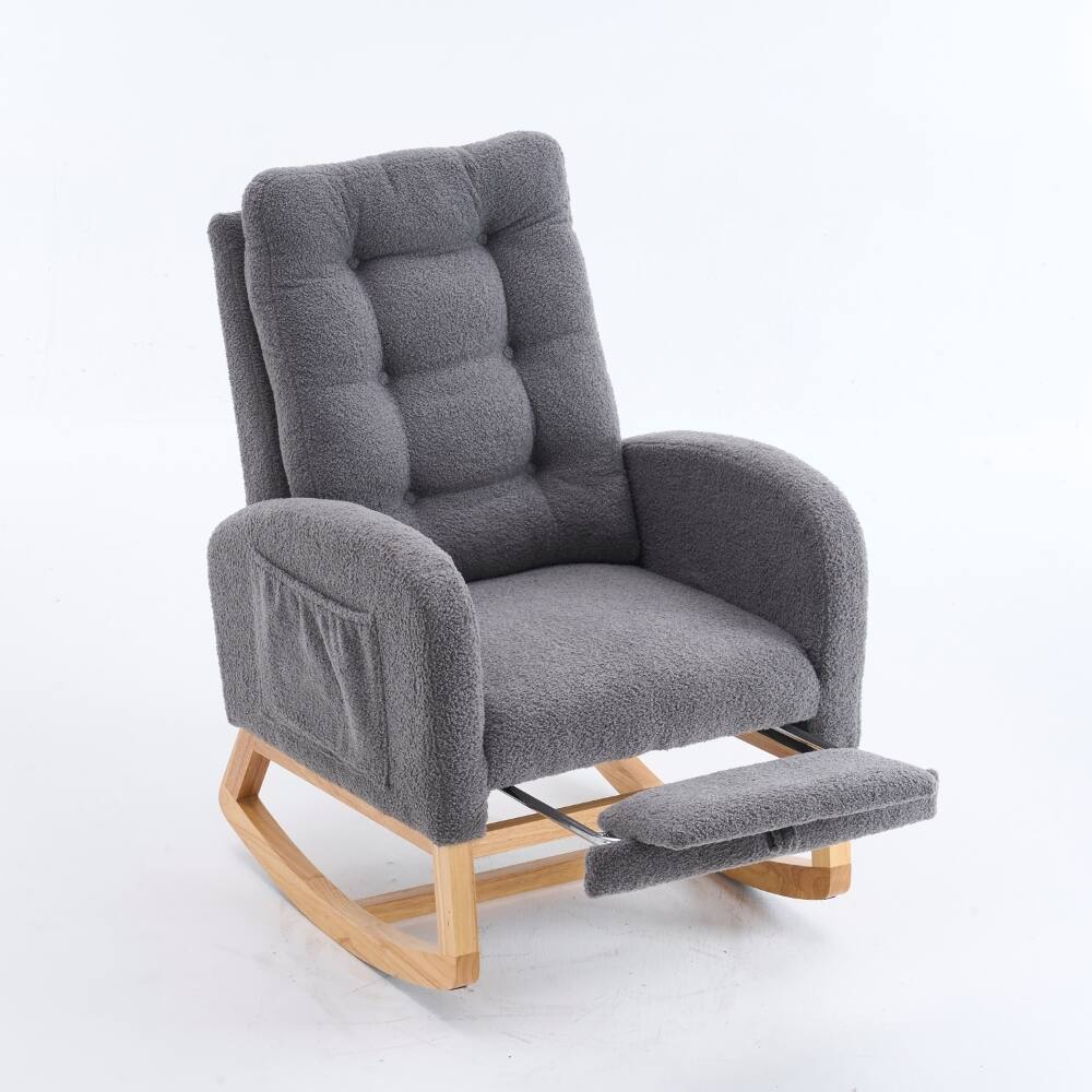 Alt View 10. Loheer - Loheer Dark Gray Accent Rocking Chair High Back Nursery Rocker with Footrest Rubber Wood Legs for Living Room - Dark Gray.