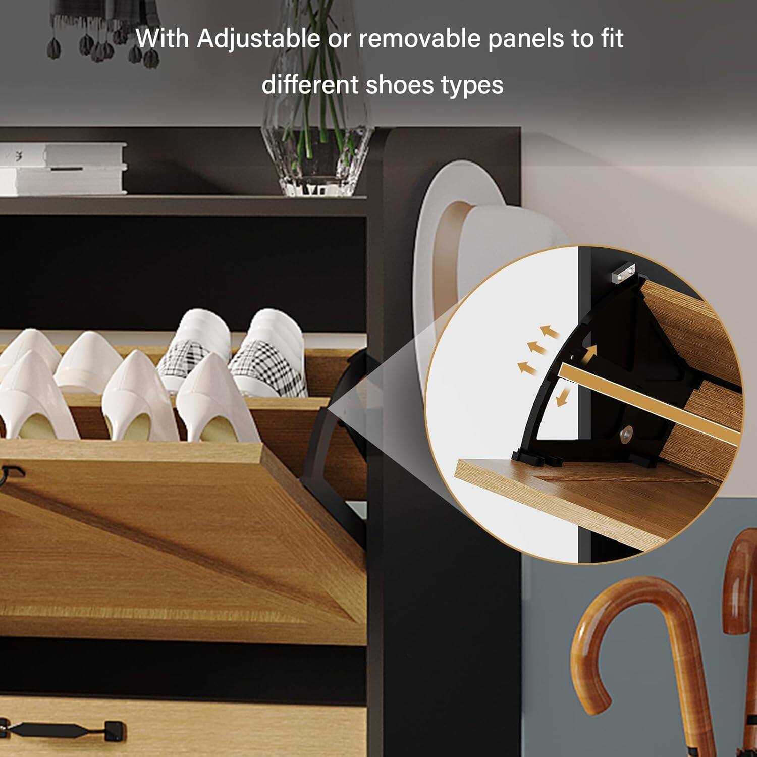 With Adjustable or removable panels to fit different shoes types