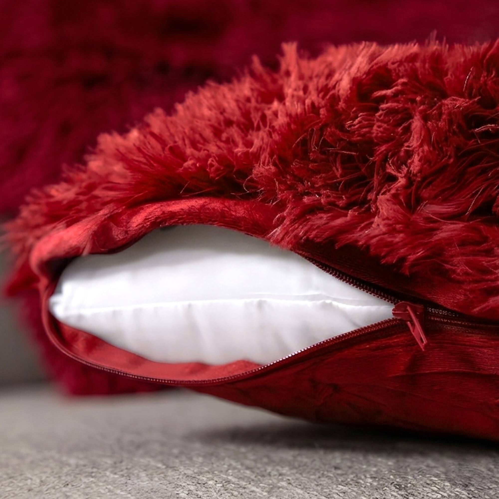 Alt View 1. Cheer Collection - Plush Shaggy Long Hair Faux Fur Lumbar Accent Pillows with Inserts, 12 x 20 in, Set of 2 - Maroon - Maroon.