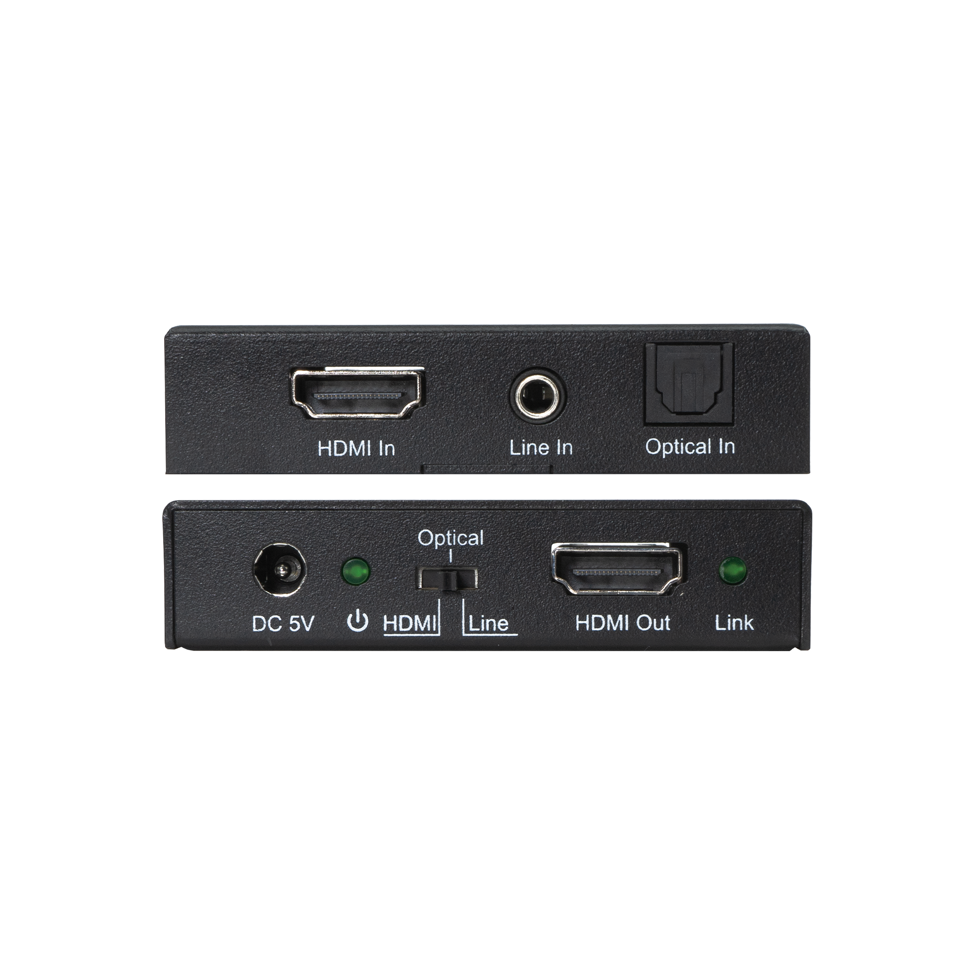 HDMI In, Line In, Optical In, Optical, DC 5V, HDMI, Line, HDMI Out, Link